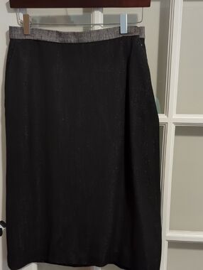 Vintage Viktor & Rolf Black Midi Skirt with Silver Metallic Waistband